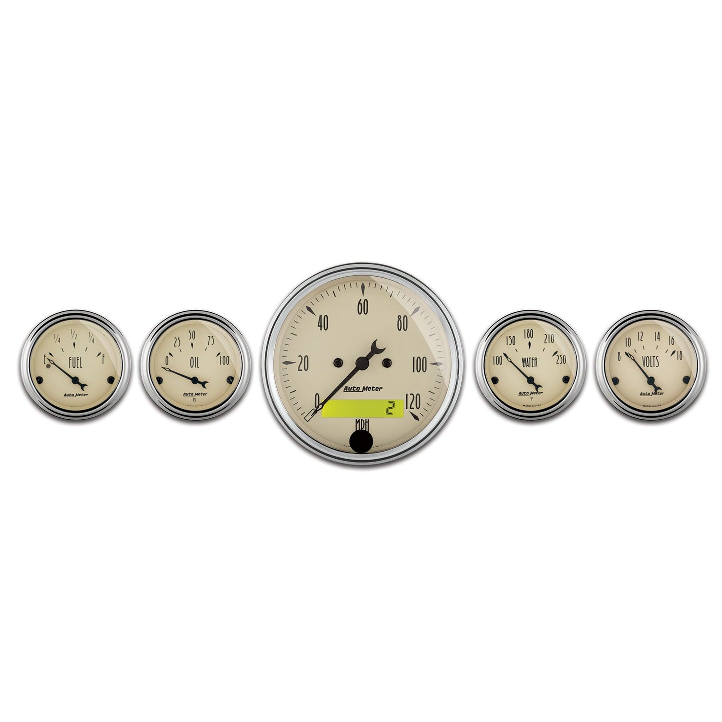 AutoMeter 5 PC. GAUGE KIT 3-1/8 in. & 2-1/16 in. ELEC. SPEEDOMETER ANTIQUE BEIGE 1809