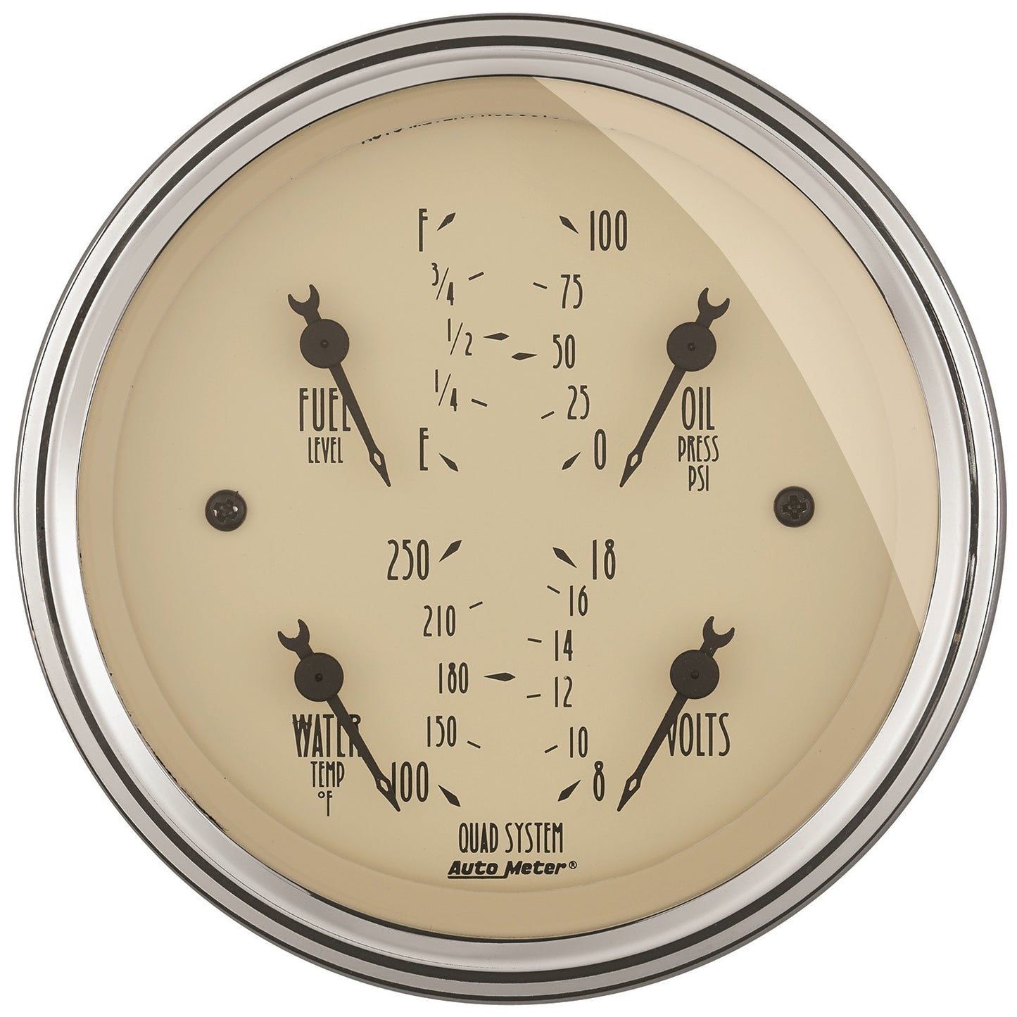 AutoMeter 3-3/8 in. QUAD GAUGE 100 PSI/100-250 Fahrenheit/8-18V/240-33 O ANTIQUE BEIGE 1812