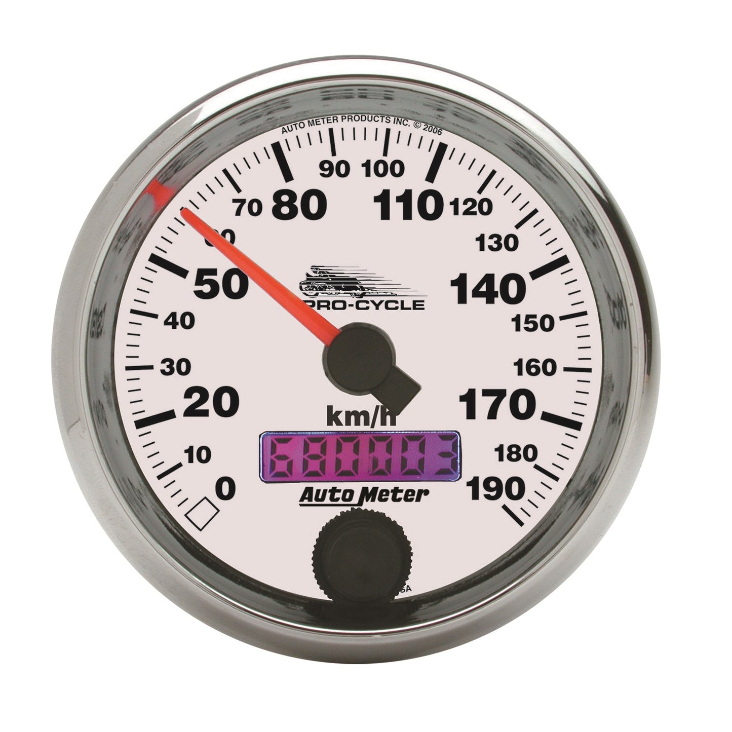 AutoMeter 2-5/8 in. SPEEDOMETER 0-190 KPH WHITE PRO-CYCLE 19341-M