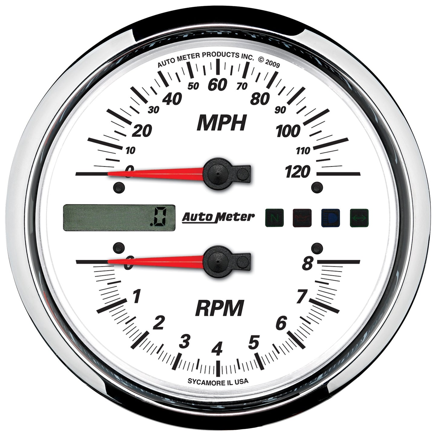 AutoMeter 5 in. DIRECT FIT TACHOMETER/SPEEDOMETER COMBO 8K RPM/120 MPH WHITE PRO-CYCLE 19467