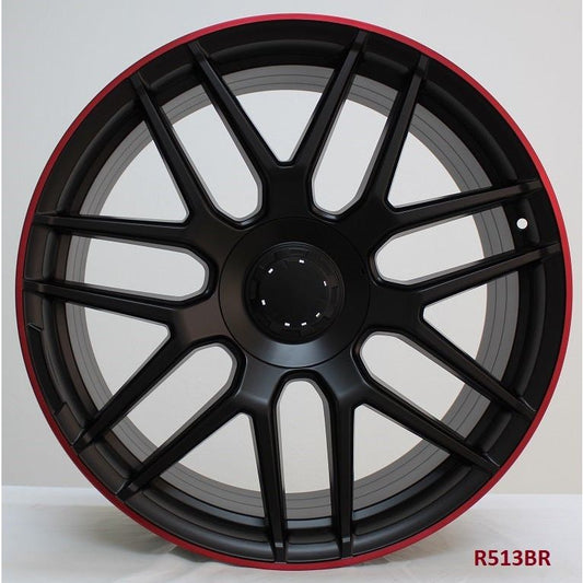 20" X 9.5" Aluminum Satin Black Red Lip Wheels Set - Dynamic Performance - R513-BR-20x9.5-5x112-42-66.56