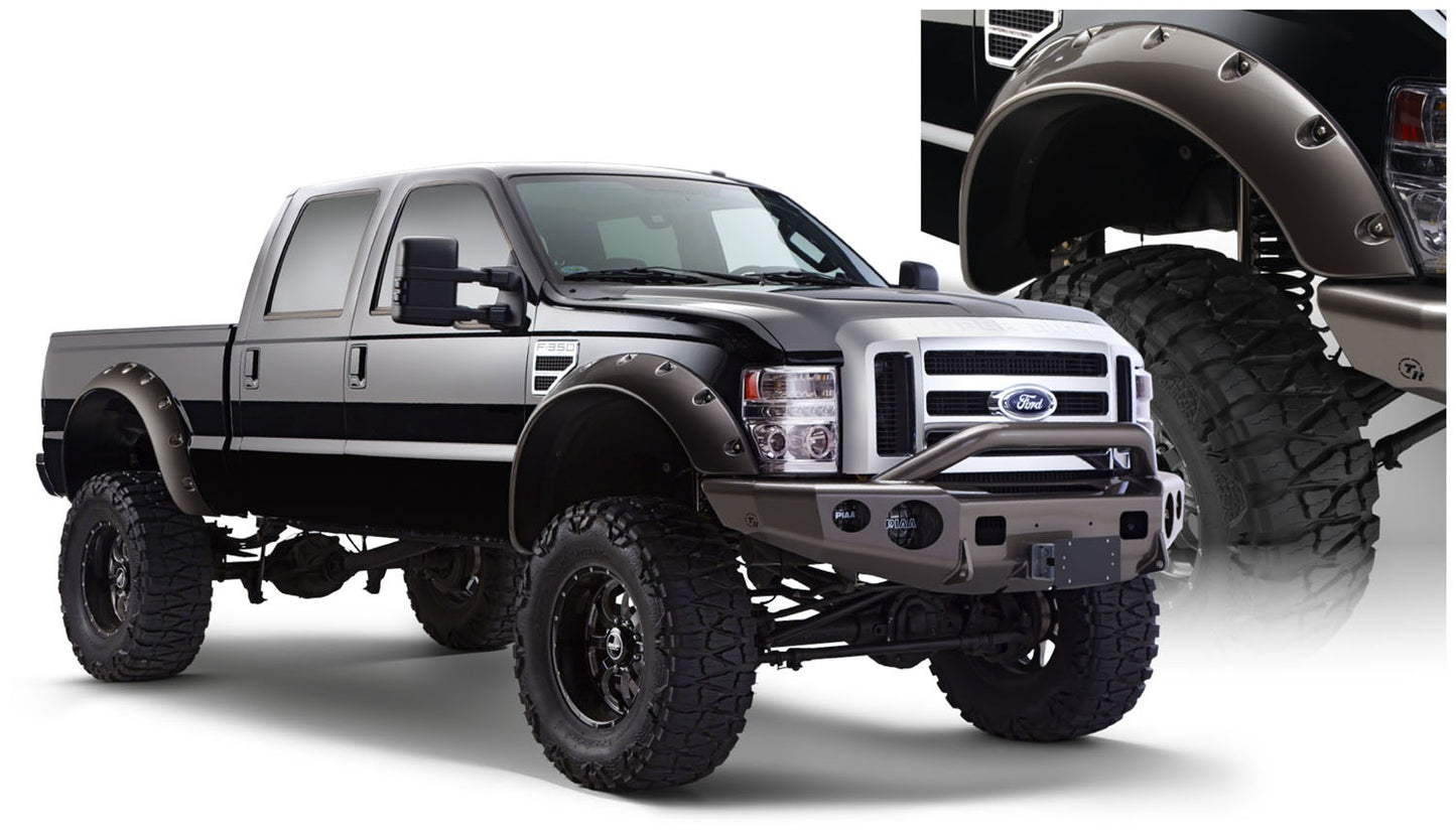 Bushwacker 20047-02 Black Cutout Style Smooth Finish Front Fender Flares For 1999-2010 Ford F-250 Styleside Super Duty; 2008-2010 F-350 To F-550 Super Duty