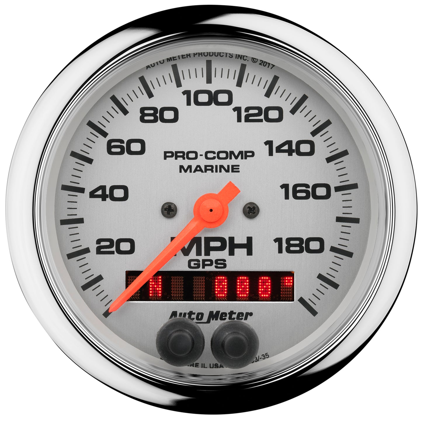 AutoMeter 3-3/8 in. GPS SPEEDOMETER 0-200 MPH MARINE CHROME ULTRA-LITE 200639-35