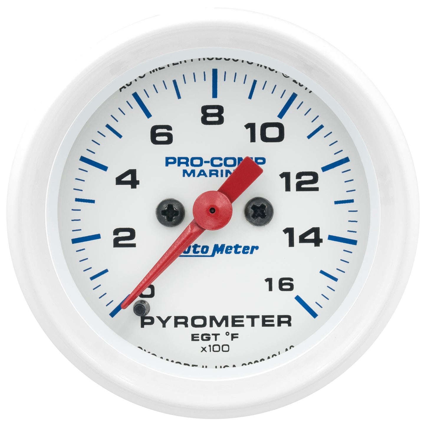 AutoMeter 2-1/16 in. PYROMETER 0-1600 Fahrenheit MARINE SILVER WHITE 200842