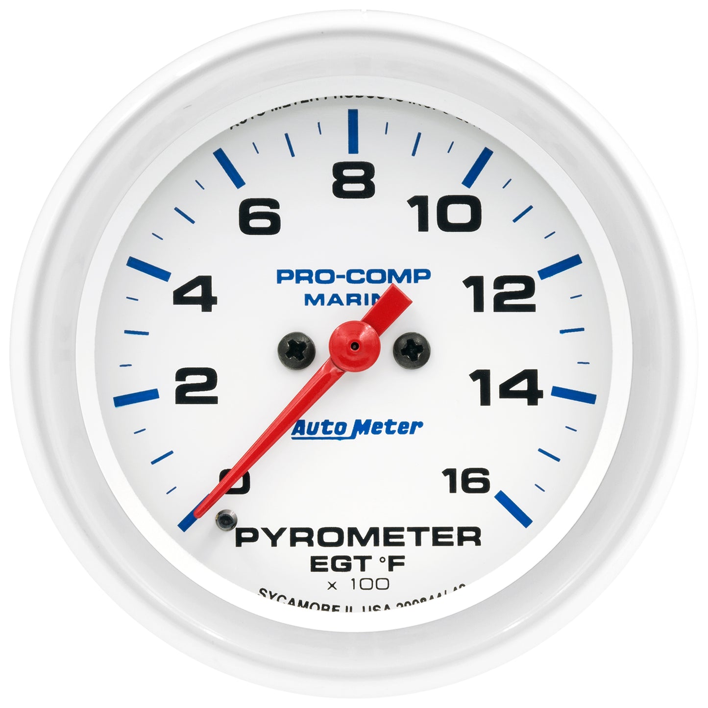 AutoMeter 2-5/8 in. PYROMETER 0-1600 Fahrenheit MARINE SILVER WHITE 200844