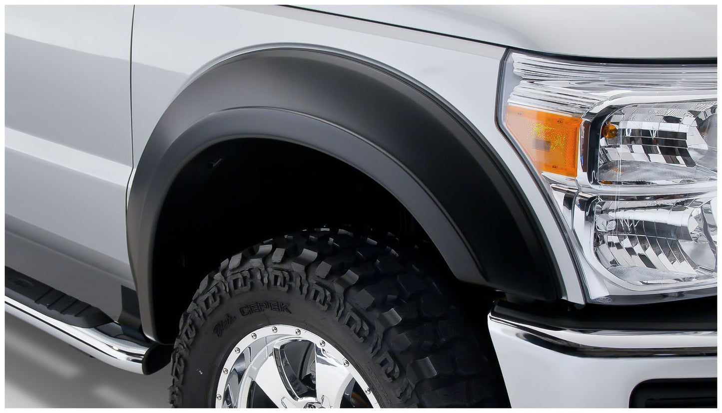 Bushwacker 20085-02 Black Extend-A-Fender Style Smooth Finish Front Fender Flares For 2011-2016 Ford F-250/F-350 Super Duty (Excludes Dually)