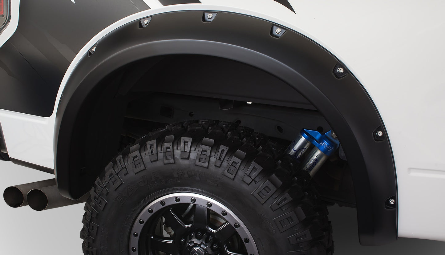 Bushwacker 20098-02 Black Pocket/Rivet Style Smooth Finish Rear Fender Flares For 2010-2014 Ford Raptor