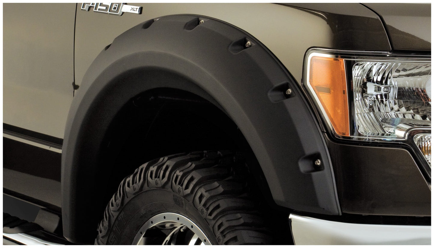Bushwacker 20927-02 Black Max Coverage Pocket/Rivet Style Smooth Finish 4-Piece Fender Flare Set For 2009-2014 Ford F-150 (Excludes Raptor)