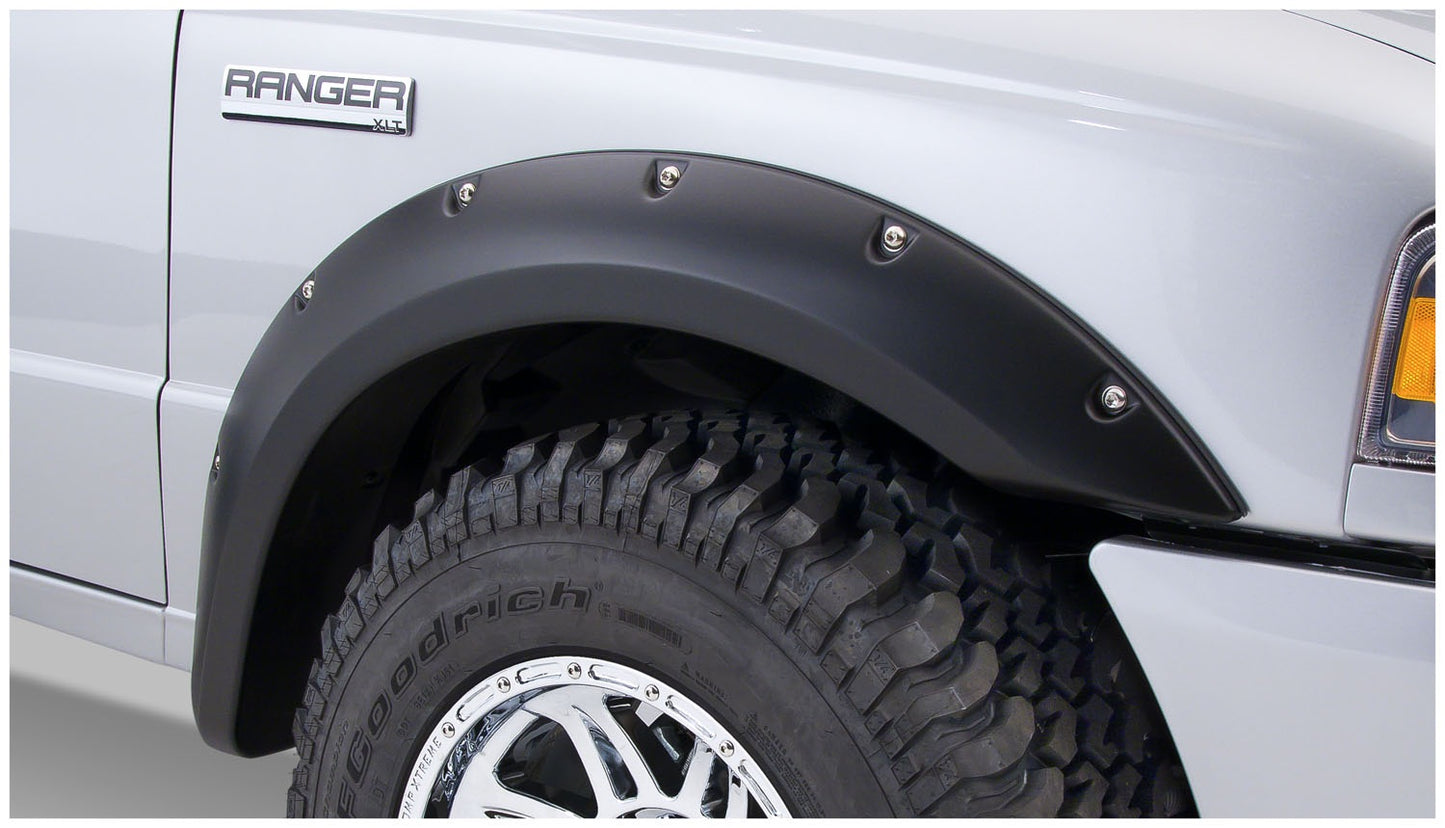 Bushwacker 21037-02 Black Pocket/Rivet Style Smooth Finish Front Fender Flares For 1993-2011 Ford Ranger (Excludes FX4)