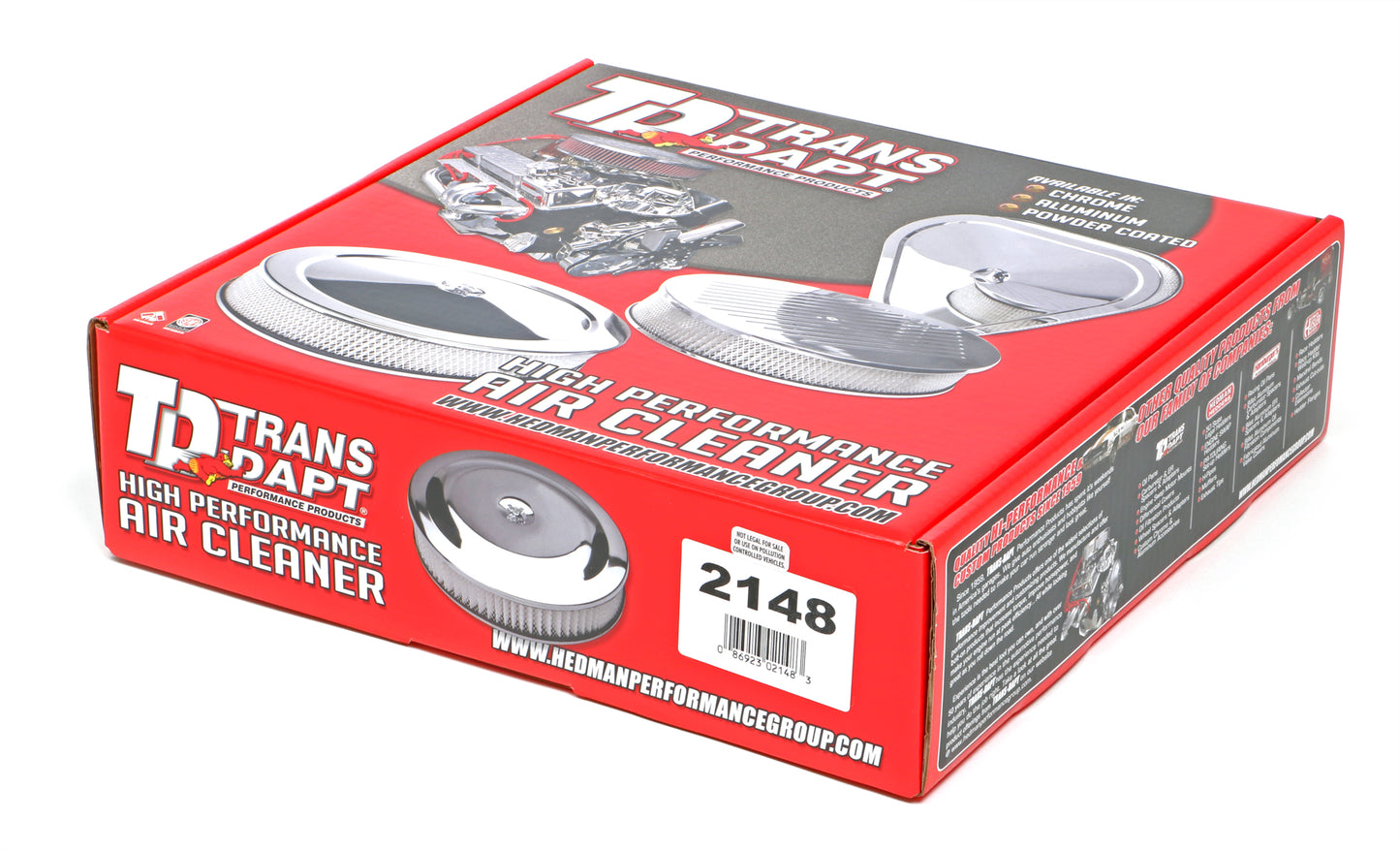 Trans-Dapt Performance Performance Style Air Cleaner Set (Paper Element); 14 In. Diam.; 2-1/8 In. Tall; Flat Base- Chrome 2148