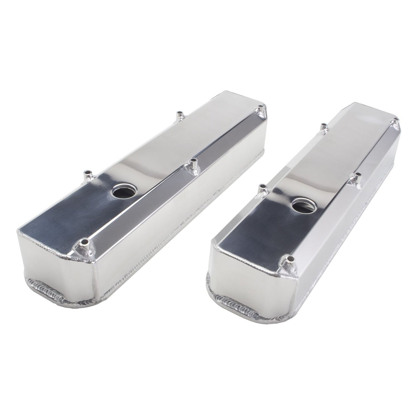 HAMBURGER'S PERFORMANCE PRODUCTS POLISHED ALUMINUM FABRICATED VALVE COVERS; MOPAR SB ENGINES; WITH HOLES/BAFFLES 1051