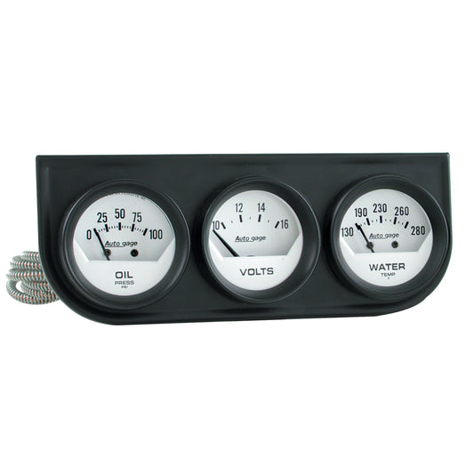 AutoMeter GAUGE CONSOLE OILP/WTMP/VOLT 2-1/16 in. 100 PSI/280 Fahrenheit/16V WHT DIAL BLK BZL AG 2324