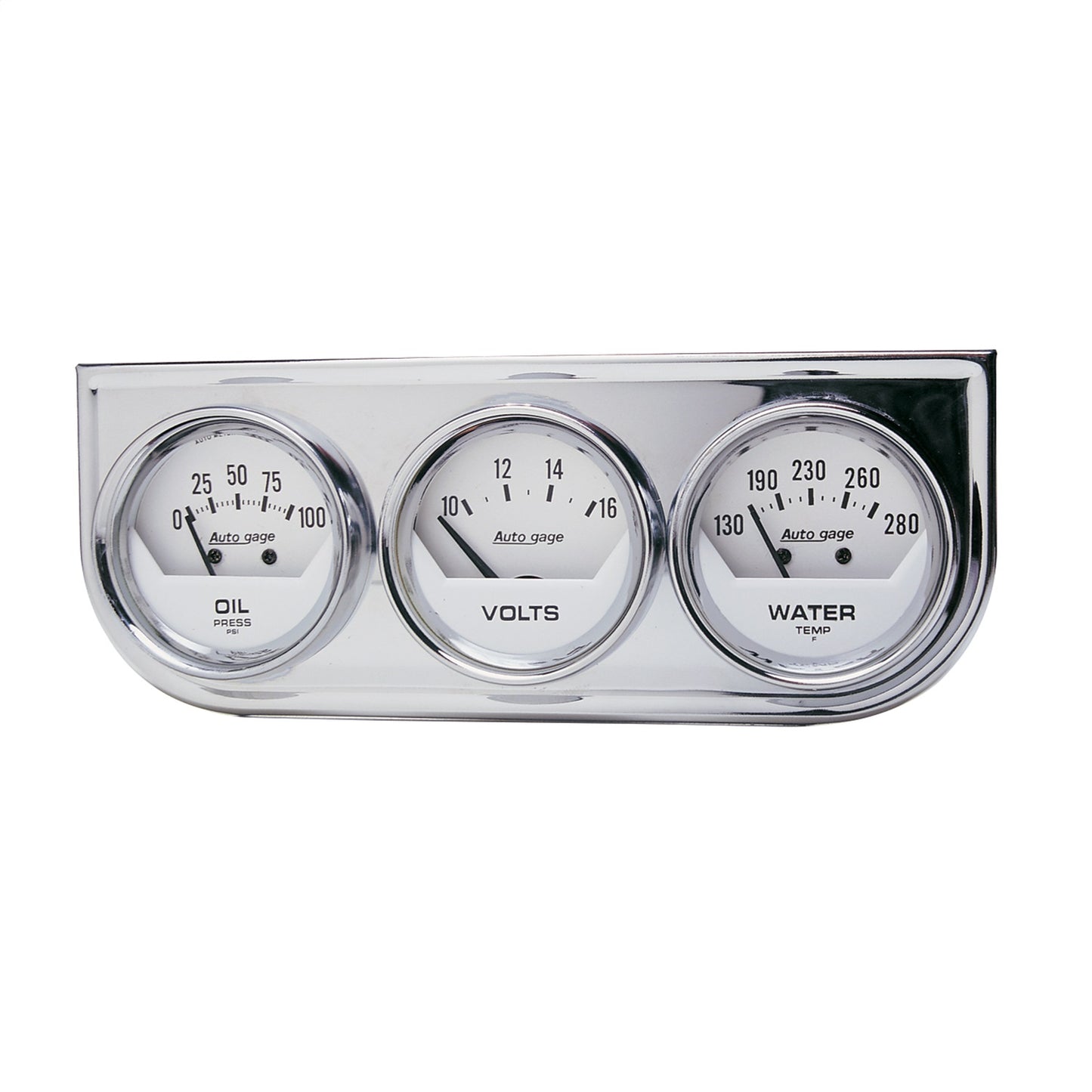 AutoMeter GAUGE CONSOLE OILP/WTMP/VOLT 2-1/16 in. 100 PSI/280 Fahrenheit/16V WHT DIAL CHROME BZL AG 2325