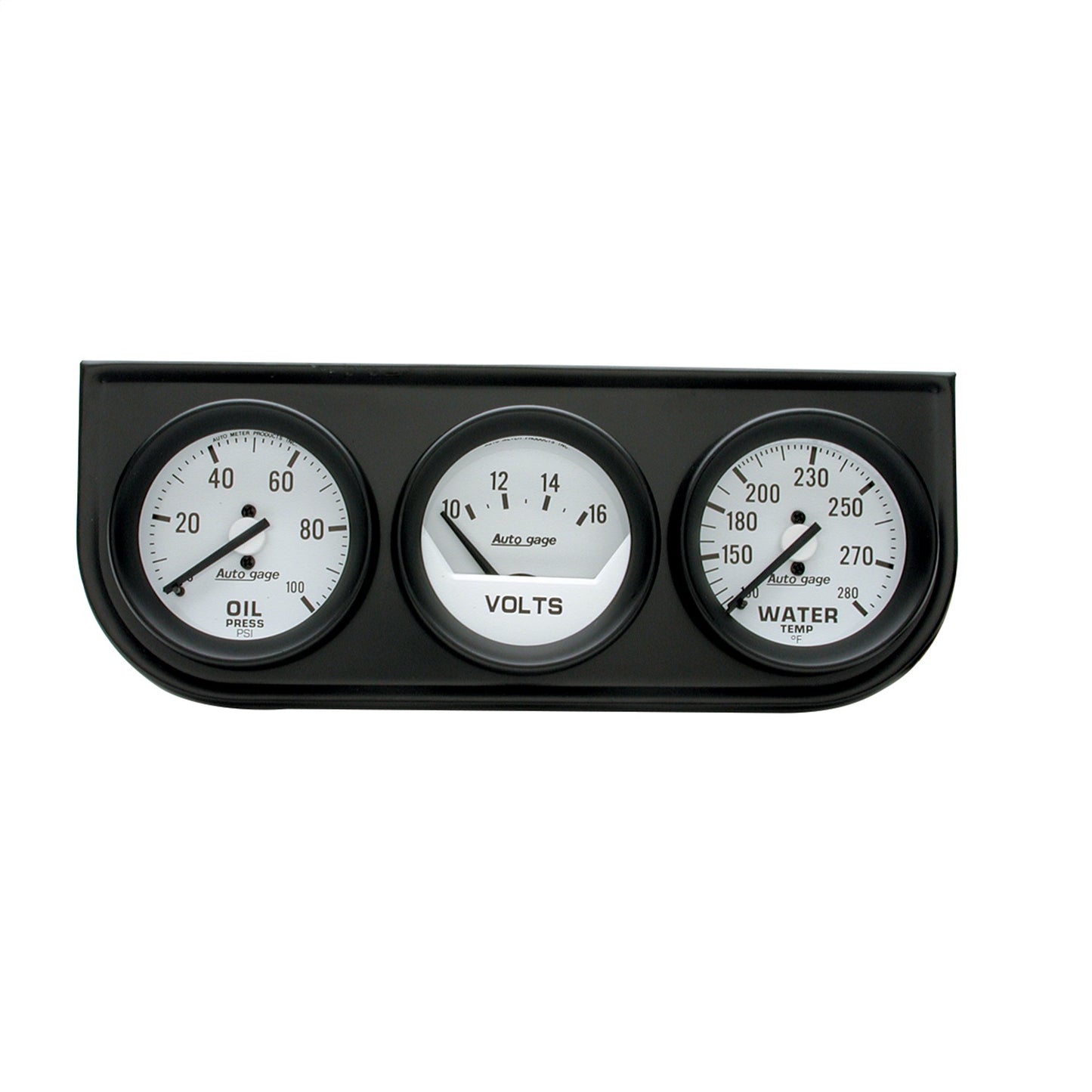 AutoMeter GAUGE CONSOLE OILP/WTMP/VOLT 2-1/16 in. 100 PSI/280 Fahrenheit/16V WHT DIAL BLK BZL AG 2327