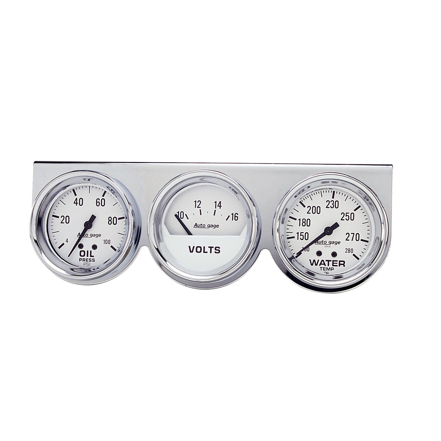 AutoMeter GAUGE CONSOLE OILP/WTMP/VOLT 2-5/8 in. 100 PSI/280 Fahrenheit/16V WHT DIAL CHROME BZL AG 2329