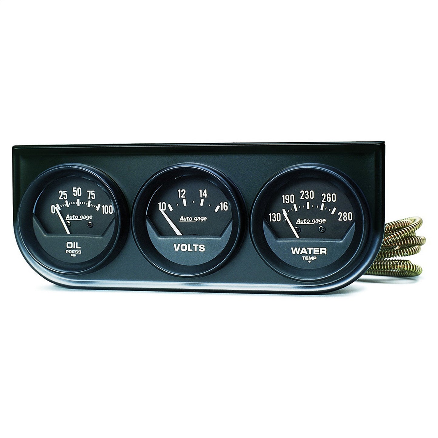 AutoMeter GAUGE CONSOLE OILP/WTMP/VOLT 2-1/16 in. 100 PSI/280 Fahrenheit/16V BLK DIAL BLK BZL AG 2348