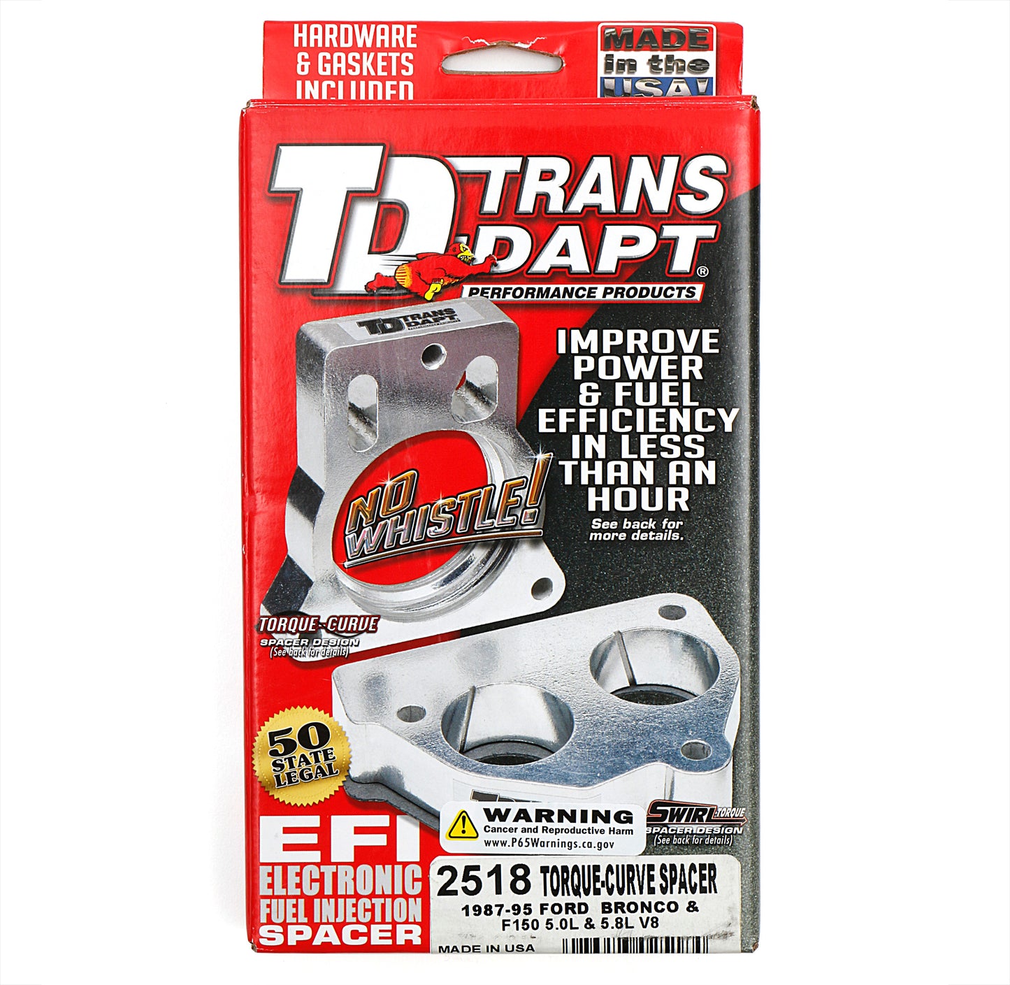 Trans-Dapt Performance Cast Aluminum Torque-Curve Mpfi Spacer For 1987-95 Ford Bronco Or F150 Pick-Up Truck With A 5.0L Or 5.8L V8 2518