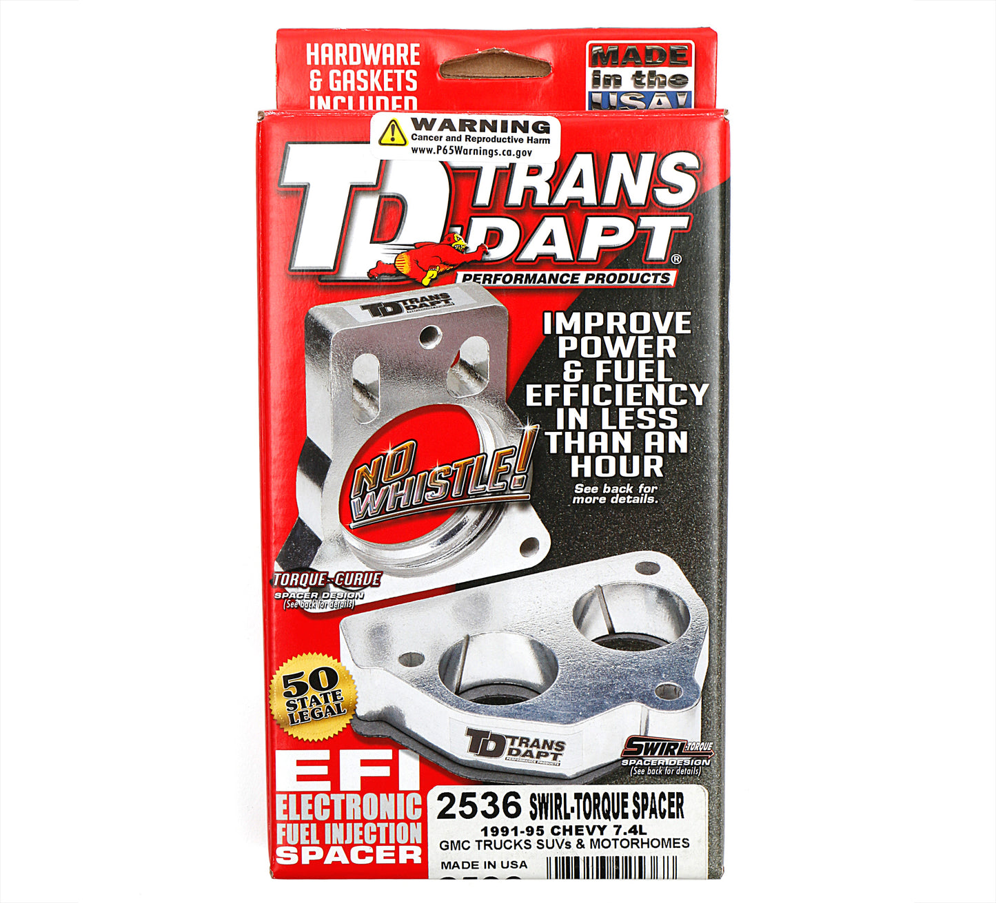 Trans-Dapt Performance 1991-95 7.4L V8 Chevy/Gmc Trucks Suvs And Motorhomes- Swirl-Torque Throttle Body Spacer 2536