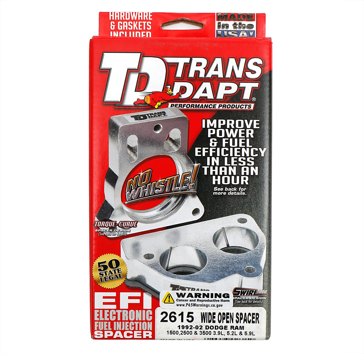 Trans-Dapt Performance Cast Aluminum Wide-Open Mpfi Spacer For 1992-02 Dodge Ram 1500 2500 3500 With 3.9L 5.2L Or 5.9L 2615