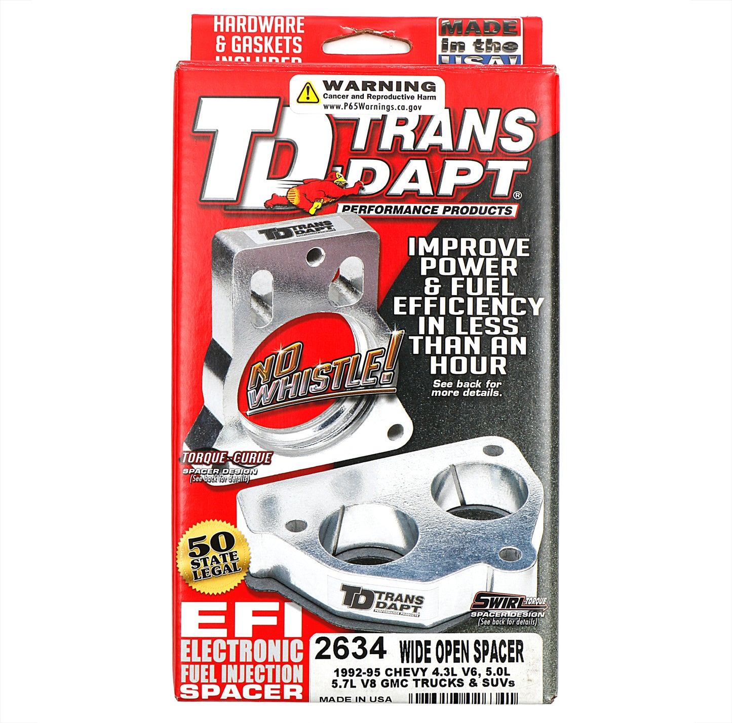 Trans-Dapt Performance 1992-95 Chevy/Gmc Trucks And Suvs With 4.3L V6 Or 5.0L 5.7L V8- Wide-Open Throttle Body Spacer; Double Wind Nut Air Cleaner Model 2634