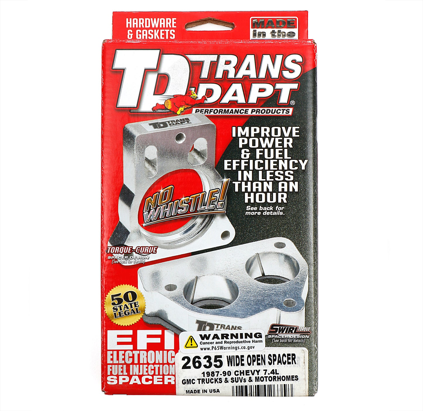 Trans-Dapt Performance 1987-90 7.4L Chevy/Gmc Trucks/Suvs And Motorhomes- Wide-Open Throttle Body Spacer 2635