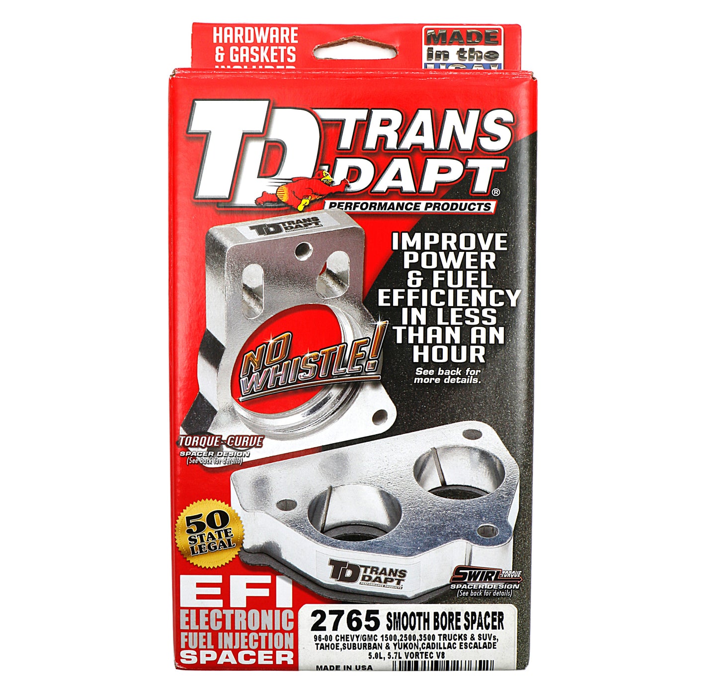 Trans-Dapt Performance Smooth-Bore Mpfi Spacer 1996-2000 Chevy/Gmc 1500-3500 Trucks And Suvs Cadillac Escalade Or Motorhome With 5.0L Or 5.7L Vortec V8 Engine 2765