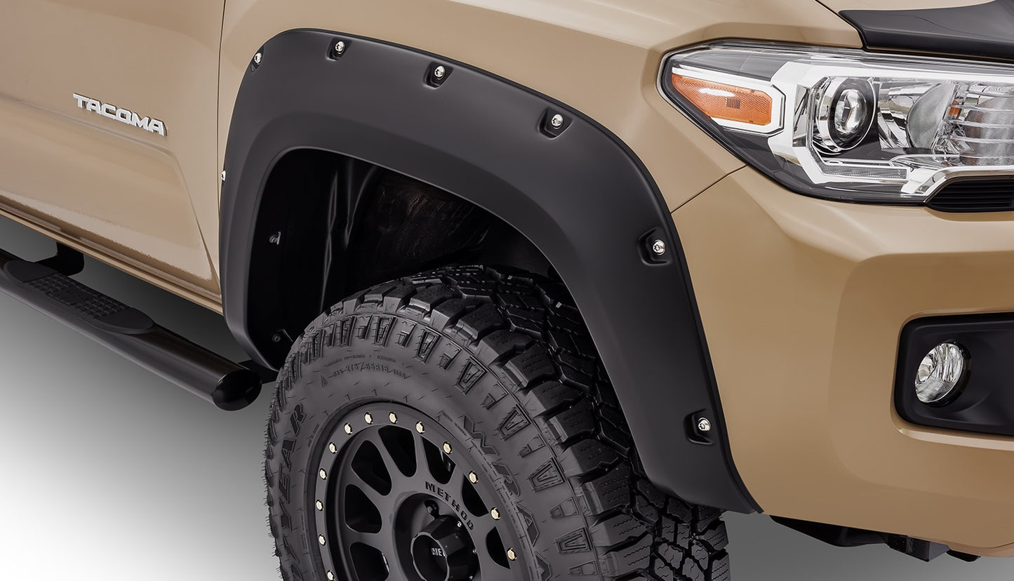 Bushwacker 30047-02 Black Pocket/Rivet Style Smooth Finish Front Fender Flares For 2016-2022 Toyota Tacoma