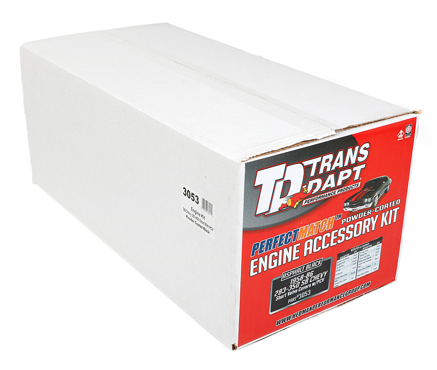 Trans-Dapt Performance Powder-Coated Engine Kit With Pcv; 1958-86 Sb Chevrolet 283-400 (Gen 1); Short Valve Covers- Asphalt Black 3053