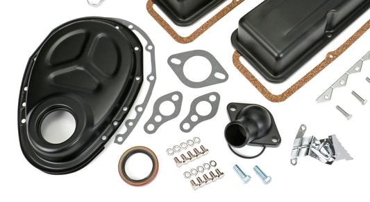 Trans-Dapt Performance Powder-Coated Engine Kit With Pcv; 1958-86 Sb Chevrolet 283-400 (Gen 1); Short Valve Covers- Asphalt Black 3053