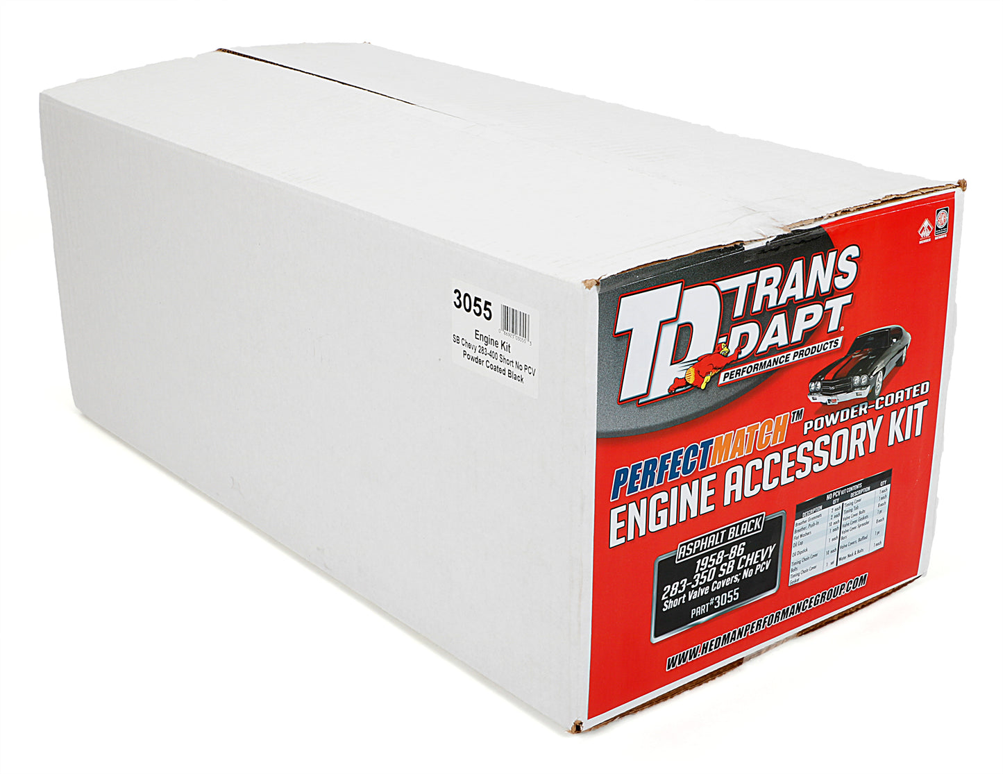 Trans-Dapt Performance Powder-Coated Engine Kit Without Pcv; 1958-86 Sb Chevrolet 283-400 (Gen 1); Short Valve Covers- Asphalt Black 3055