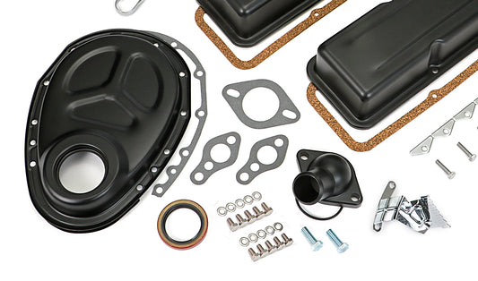 Trans-Dapt Performance Powder-Coated Engine Kit Without Pcv; 1958-86 Sb Chevrolet 283-400 (Gen 1); Short Valve Covers- Asphalt Black 3055