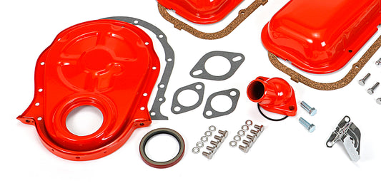 Trans-Dapt Performance Powder-Coated Engine Kit With Pcv; 1965-95 Bb Chevrolet 396-454 (Mark Iv); Short Valve Covers- Chevy Orange 3056