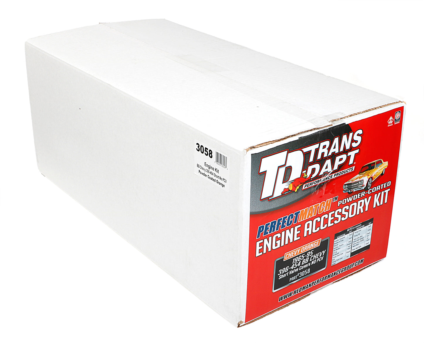 Trans-Dapt Performance Powder-Coated Engine Kit Without Pcv; 1965-95 Bb Chevrolet 396-454 (Mark Iv); Short Valve Covers- Chevy Orange 3058