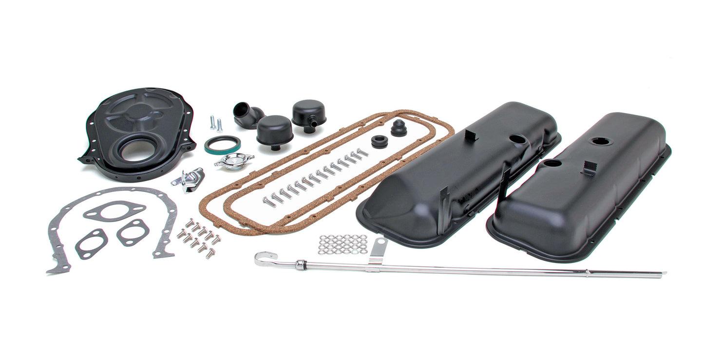 Trans-Dapt Performance Powder-Coated Engine Kit With Pcv; 1965-95 Bb Chevrolet 396-454 (Mark Iv); Short Valve Covers- Asphalt Black 3059