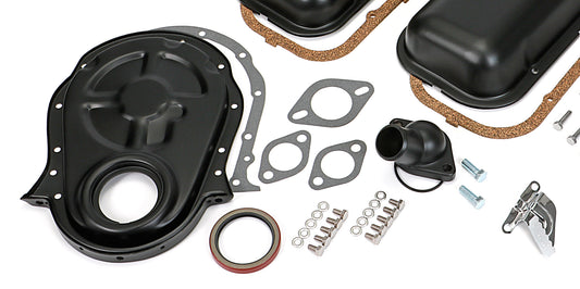 Trans-Dapt Performance Powder-Coated Engine Kit Without Pcv; 1965-95 Bb Chevrolet 396-454 (Mark Iv); Short Valve Covers- Asphalt Black 3060