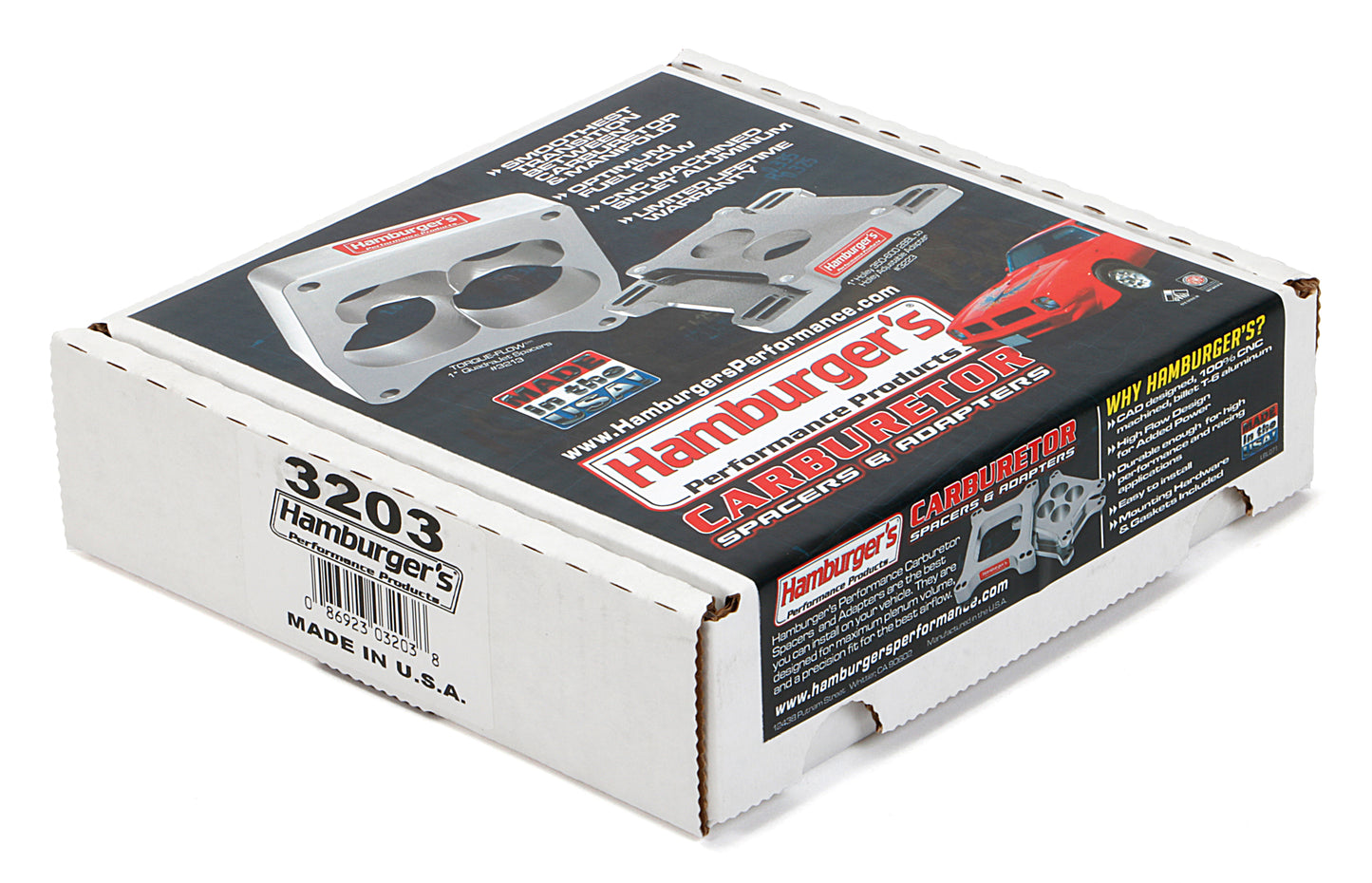 HAMBURGER'S PERFORMANCE PRODUCTS OPEN PLENUM CARBURETOR SPACER- HOLLEY DOMINATOR; 1 IN. TALL- BILLET ALUMINUM 3203