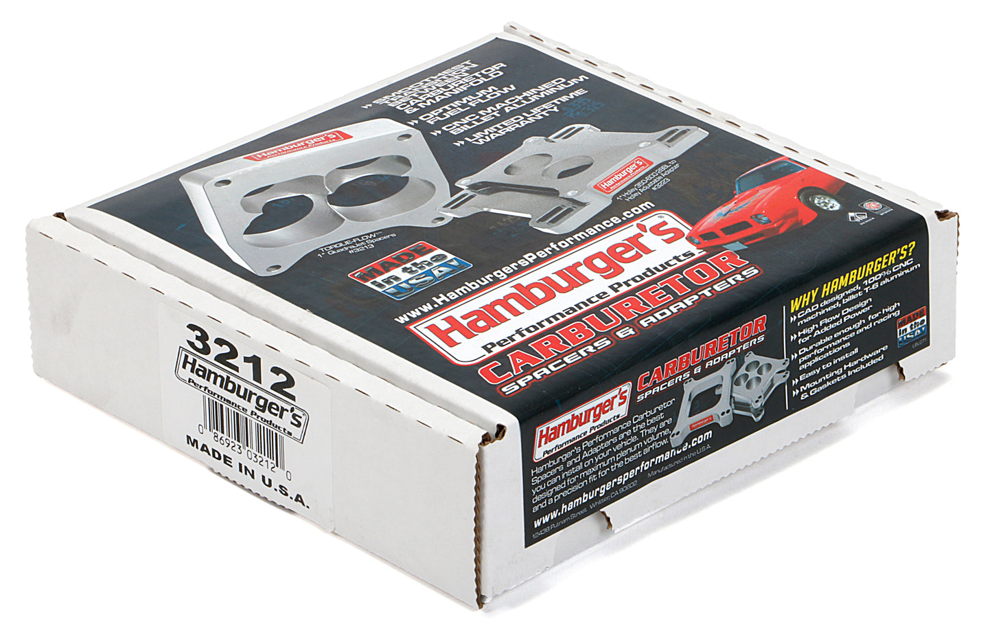 HAMBURGER'S PERFORMANCE PRODUCTS TORQUE-FLOW CARBURETOR SPACER- HOLLEY / AFB- PORTED; 2 IN. TALL- BILLET ALUMINUM 3212