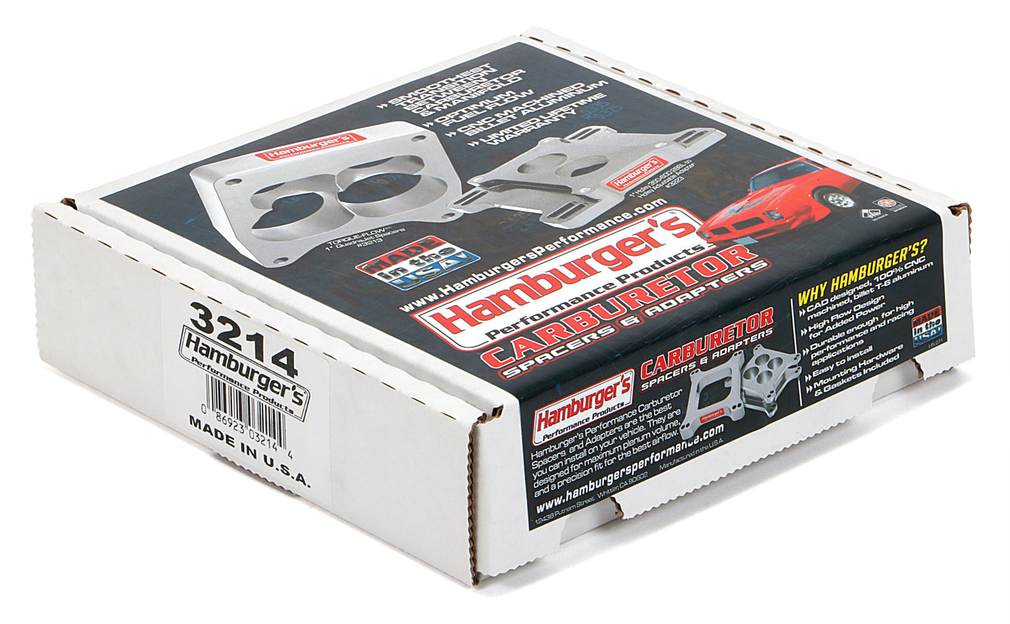 HAMBURGER'S PERFORMANCE PRODUCTS OPEN PLENUM CARBURETOR SPACER- HOLLEY DOMINATOR; 2 IN. TALL- BILLET ALUMINUM 3214