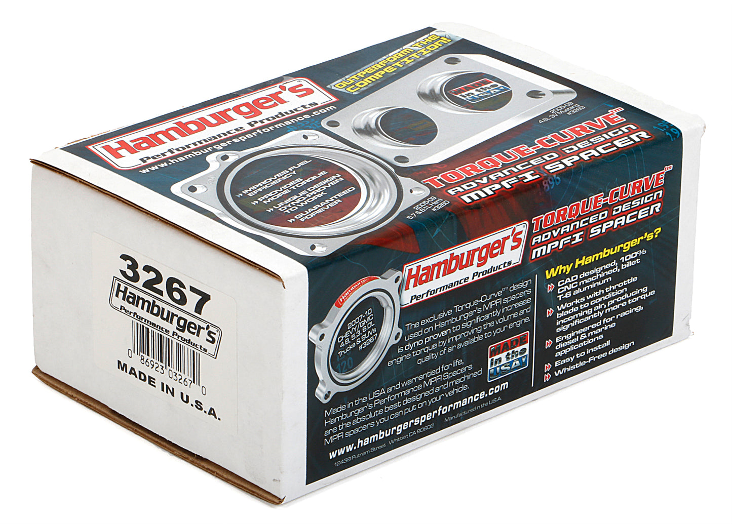 HAMBURGER'S PERFORMANCE PRODUCTS TORQUE-CURVE MPFI SPACER; 2007-UP CHEVY/GMC TRUCKS AND SUVS; 4.8 5.3 6.0L- BILLET ALUMINUM 3267