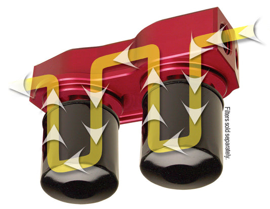 HAMBURGER'S PERFORMANCE PRODUCTS DOUBLE REMOTE OIL FILTER RELOCATION BASE; PH8A (OR EQUIVALENT); -12AN PORTS- BILLET ALUMINUM 3310
