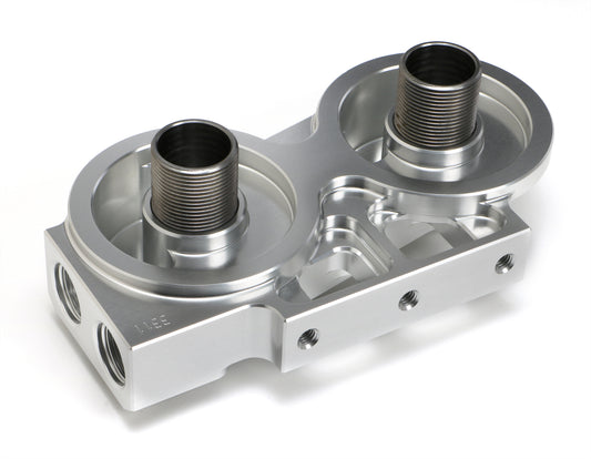 HAMBURGER'S PERFORMANCE PRODUCTS DOUBLE REMOTE OIL FILTER RELOCATION BASE; HP6 (OR EQUIVALENT); -12AN PORTS- BILLET ALUMINUM 3311