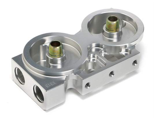 HAMBURGER'S PERFORMANCE PRODUCTS DOUBLE REMOTE OIL FILTER RELOCATION BASE; HP4 (OR EQUIVALENT); -12AN PORTS- BILLET ALUMINUM 3313