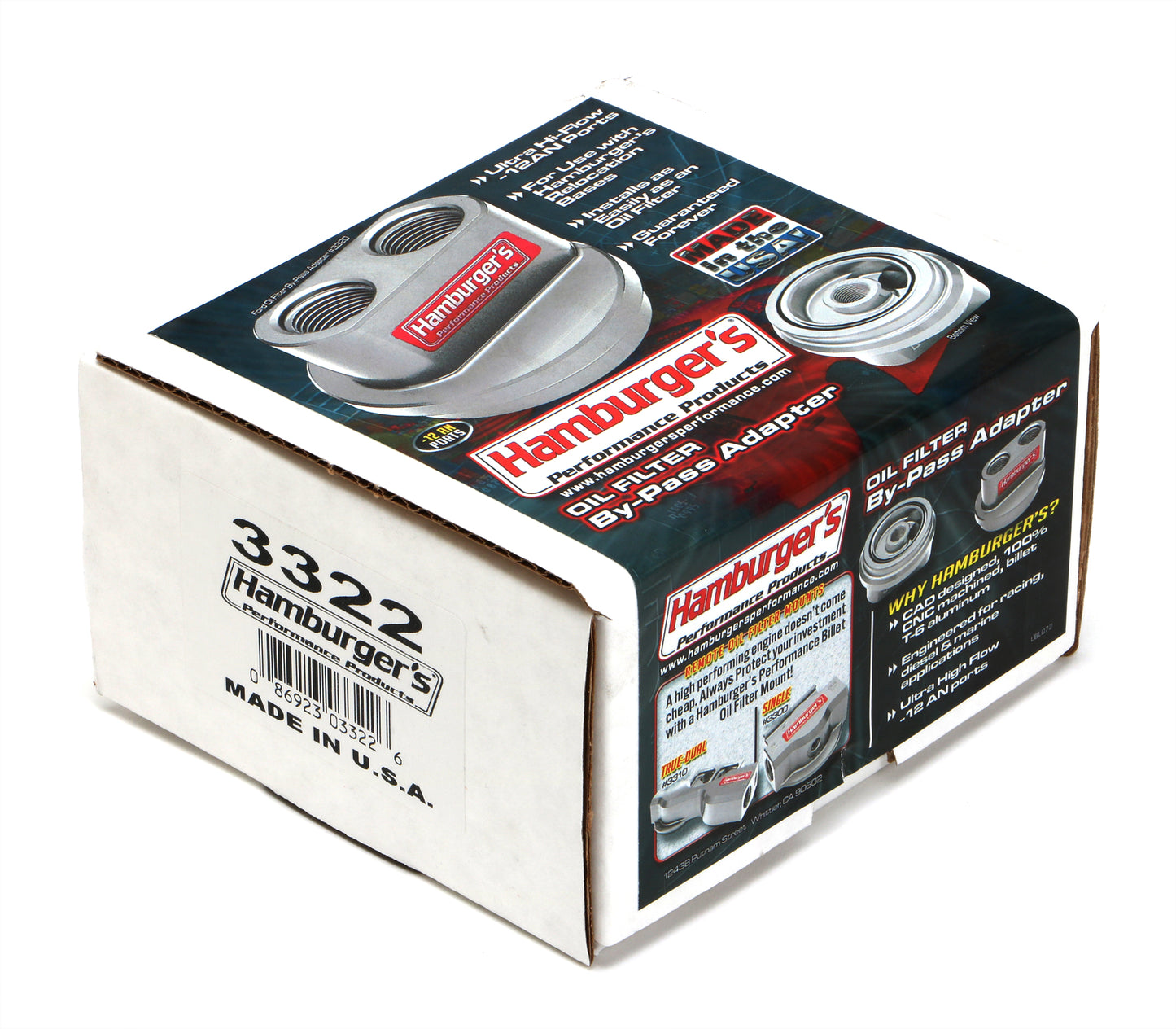 HAMBURGER'S PERFORMANCE PRODUCTS SPIN-ON BYPASS ADAPTER; CHEVY V6 4 CYLINDER; 18MMX1.5 FILTER THREADS; -12AN PORTS- BILLET ALUMINUM 3322