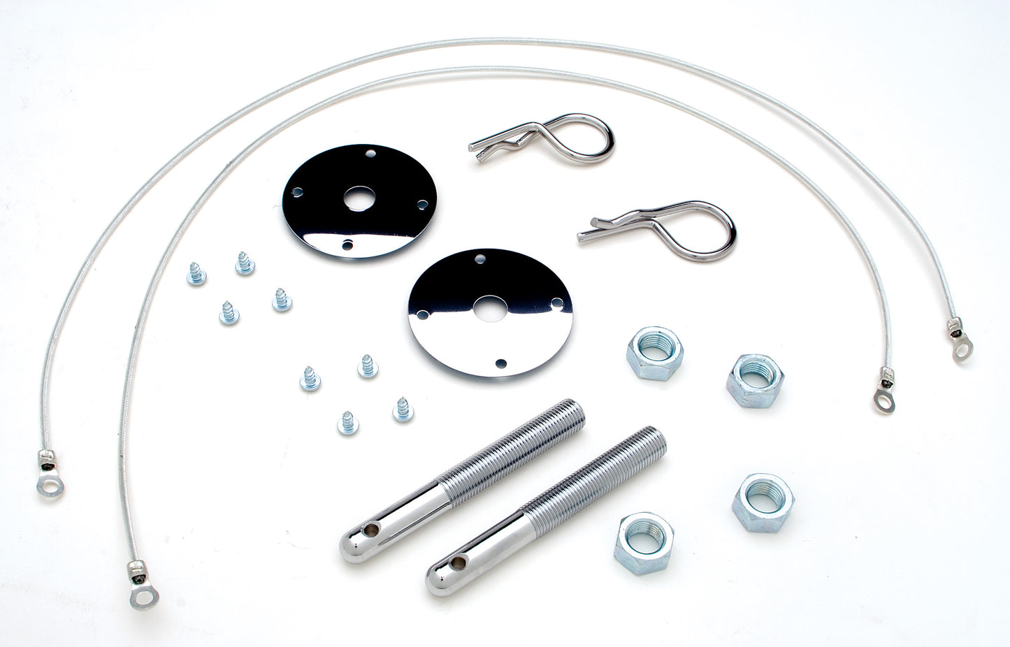 Trans-Dapt Performance Hairpin Style Hood Pin Set With Lanyards (1 Pr.)- Chrome 4094