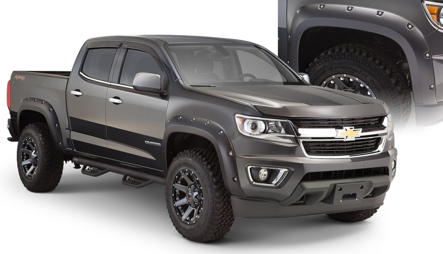 Bushwacker 40970-02 Black Pocket/Rivet Style Smooth Finish 4-Piece Fender Flare Set For 2015-2021 Chevrolet Colorado W/74 In. Bed
