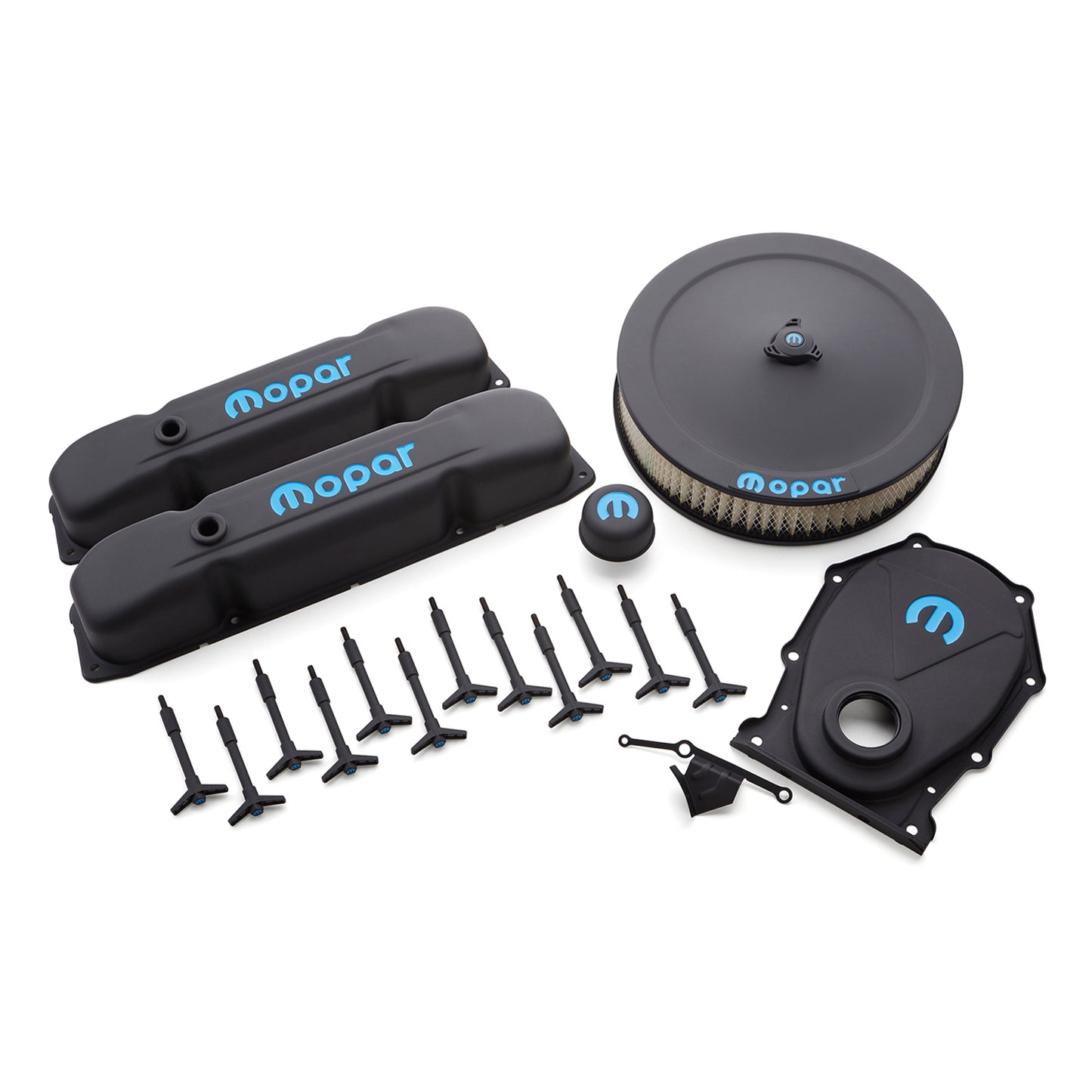 Proform Engine Dress-Up Kit; Black Crinkle w/Blue MOPAR Logo; Big Block (B/RB) Engines 440-812