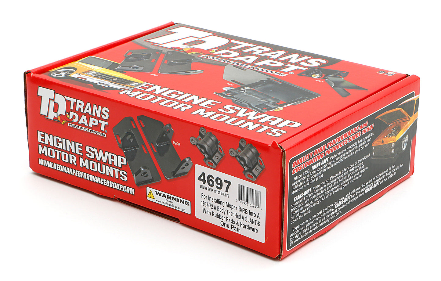 Trans-Dapt Performance Mopar B/Rb Into1967-72 A-Body (With Slant 6 K-Member) Motor Mount Kit 4697