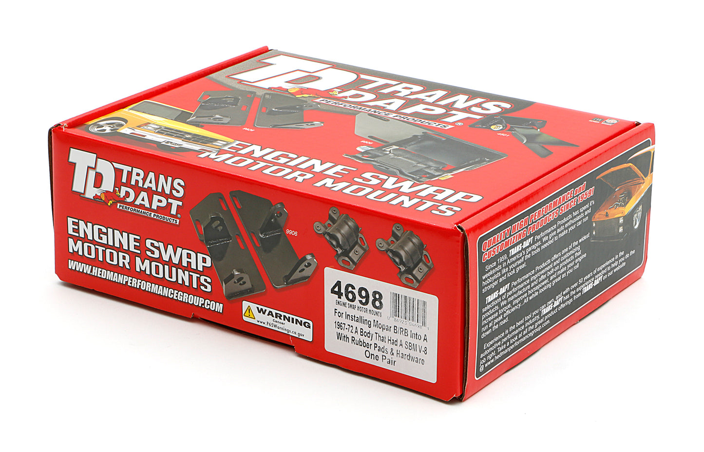 Trans-Dapt Performance Mopar B/Rb Into1967-72 A-Body (With Sb V8 K-Member) Motor Mount Kit 4698