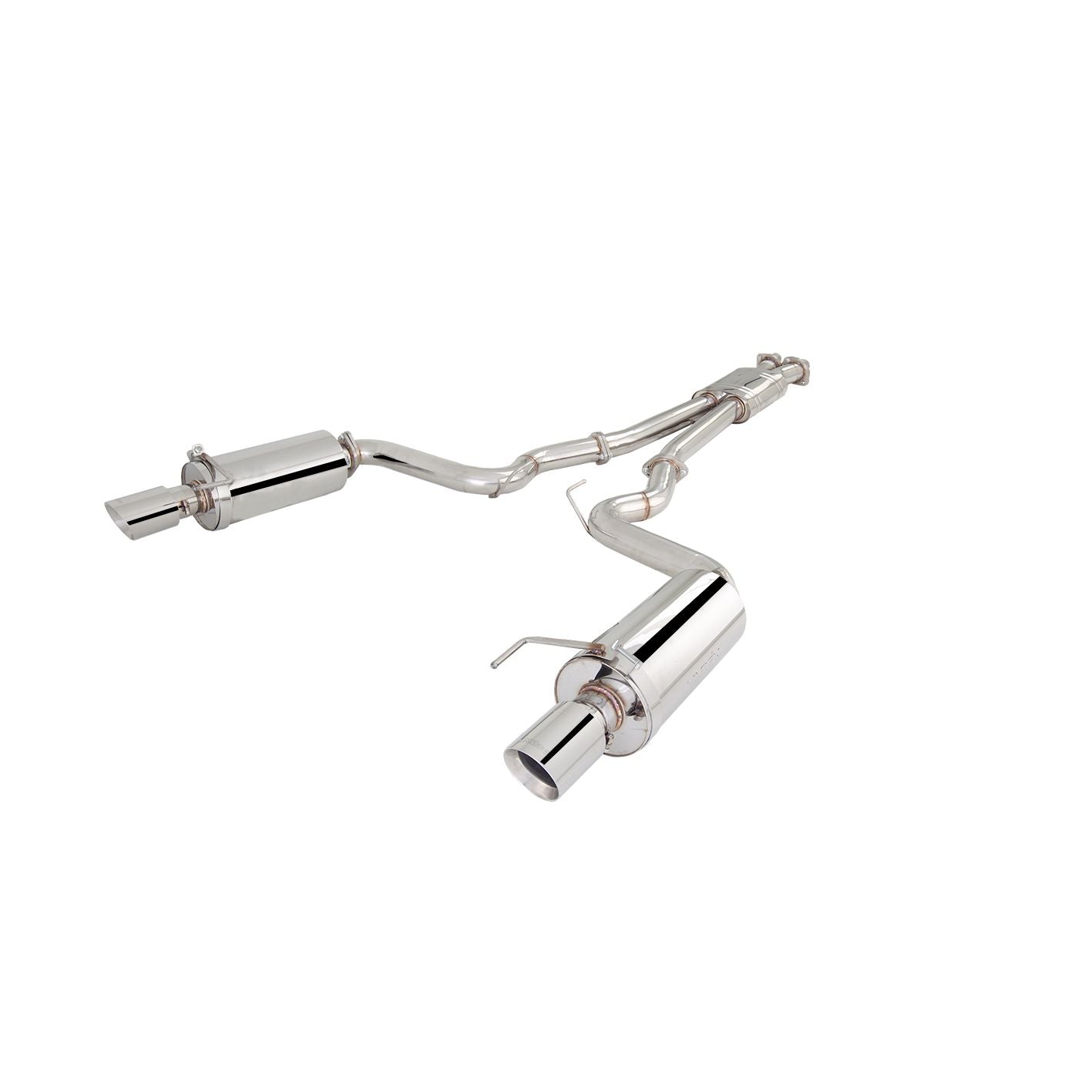 XFORCE Ford Mustang GT 2015- Twin 3" Stainless Steel Cat-Back Exhaust System (Round Rear Mufflers); Exhaust System Kit ES-FM15-CBS