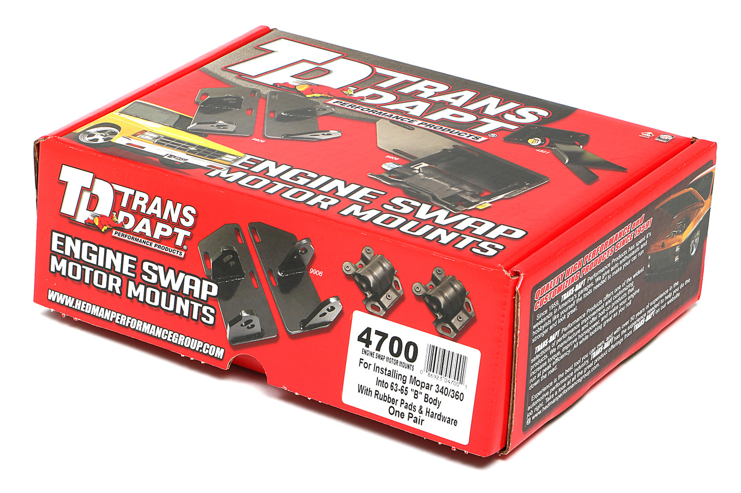 Trans-Dapt Performance 340-360 Mopar Into 63-65 Mopar B-Body Mount Kit- Rubber Pads 4700